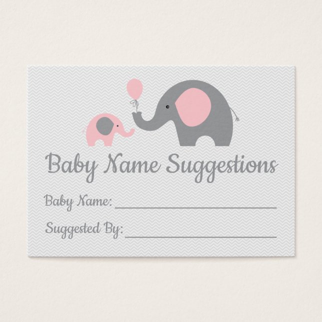 Pink Elephant Baby Shower Name Suggestion Cards (Front)