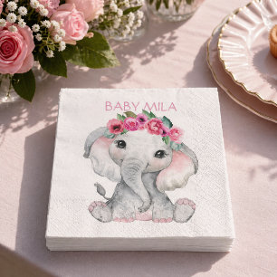 Pink Elephant Baby Shower Napkin