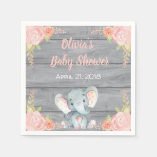 Pink Elephant Baby Shower Napkins