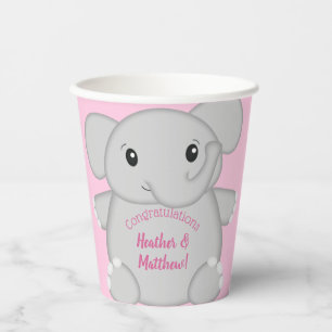 Pink Elephant Baby Shower Paper Cups