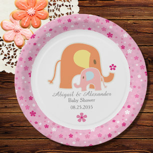 Pink Elephant Baby Shower Paper Plate