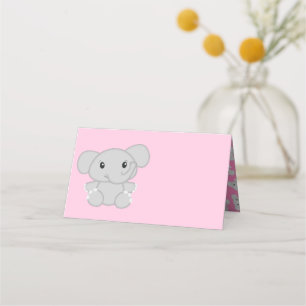 Pink Elephant Baby Shower Place Card