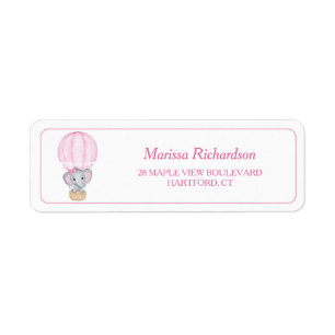 Pink Elephant Baby Shower Return Address Label