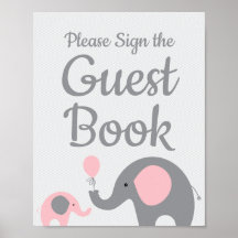 Pink Elephant Baby Shower Sign the Guest Book Sign