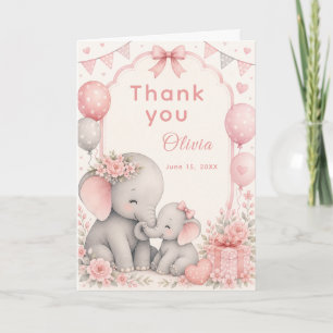 Pink Elephant Baby Shower Thank You Card