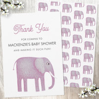 Pink Elephant Baby Shower Thank You Card