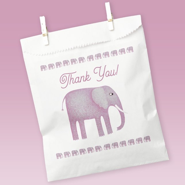 Pink Elephant Baby Shower Thank You Favour Bags (Pink watercolor elephant favor bag)
