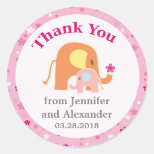 Pink Elephant Baby Shower Thank You Sticker