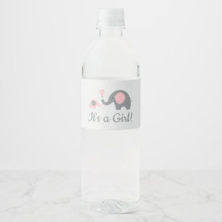 Pink Elephant Baby Shower Water Bottle Labels