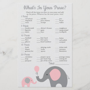 Pink Elephant Baby Shower What's in Your Purse Flyer
