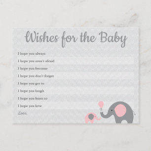 Pink Elephant Baby Shower Wishes for Baby Cards