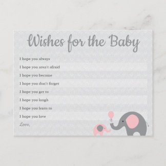 Pink Elephant Baby Shower Wishes for Baby Cards