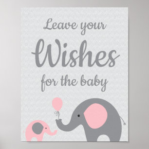 Pink Elephant Baby Shower Wishes for Baby Sign