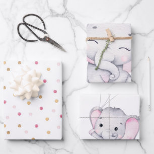 Pink Elephant Baby Shower  Wrapping Paper Sheet