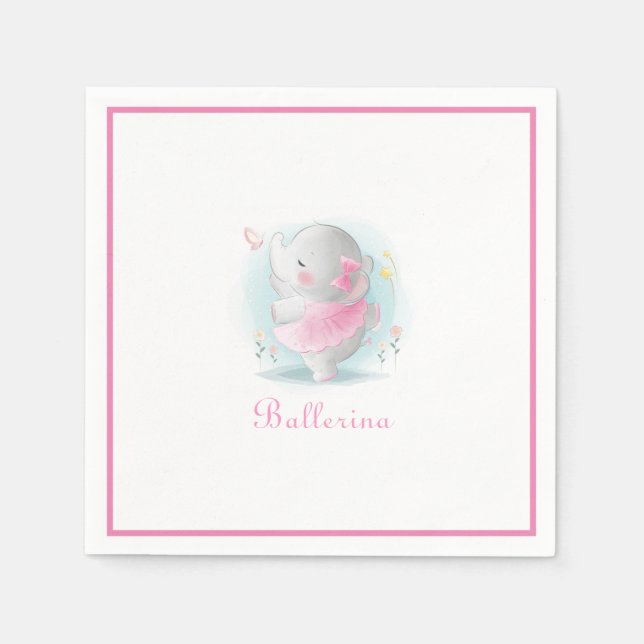 Pink Elephant Ballerina Dancing Script Simple Cute Napkin (Front)