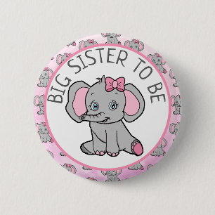 Pink Elephant Big Sister Be Baby Shower 6 Cm Round Badge