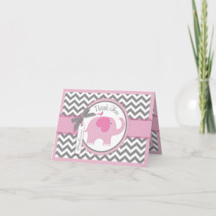 Pink Elephant Bird Chevron Print Thank You Card
