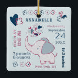 Pink Elephant Birth Stats Baby's First Christmas Ceramic Ornament<br><div class="desc">Navy Blue & Pink Cute Elephant Baby Birth Stats Keepsake First Christmas Ornament, with your Personalised Text. A colour editable design, you change all the colours to match your Nursery, Holiday Décor, or Baby Shower theme colour palette. Perfect for a Baby Boy or Girl! - Adorable and easy to edit...</div>
