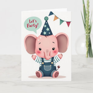 Pink Elephant Birthday Card