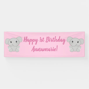 Pink Elephant Birthday Party Banner