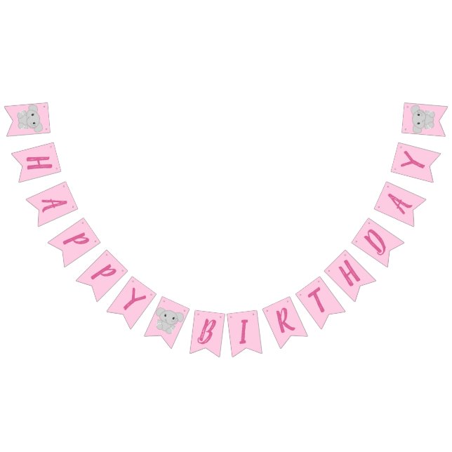 Pink Elephant Birthday Party Bunting (All)
