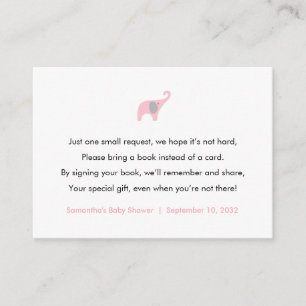 Pink Elephant Book request card / books for baby