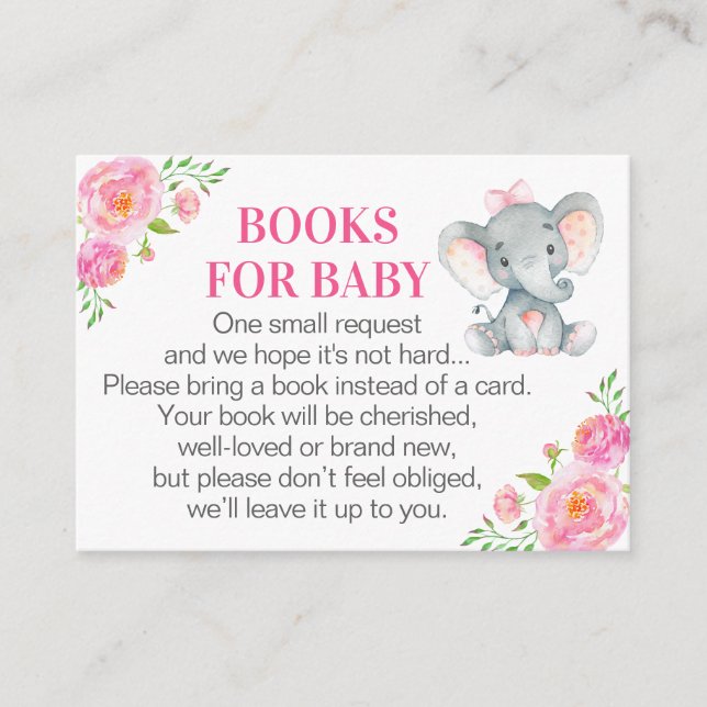 Pink Elephant Books for Baby Book Request Card (Front)
