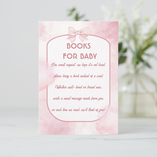 Pink Elephant Books for Baby Shower Insert Card (Standing Front)