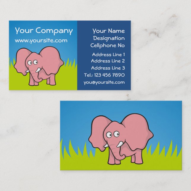 Pink elephant cartoon business card (Front/Back)