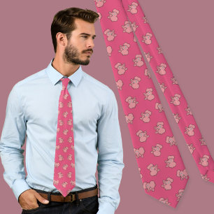 Pink Elephant Cartoon Pattern Neck Tie