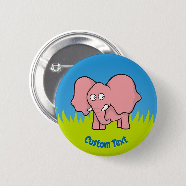 Pink elephant cartoon pinback button (Front & Back)
