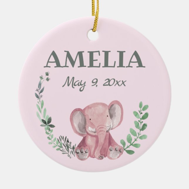 Pink Elephant Ceramic Ornament (Front)