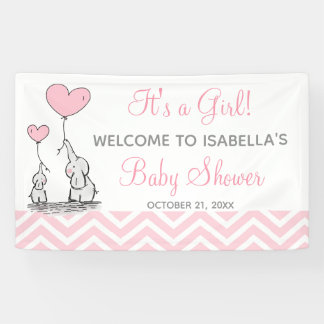 Pink Elephant Chevron Girly Baby Shower Banner