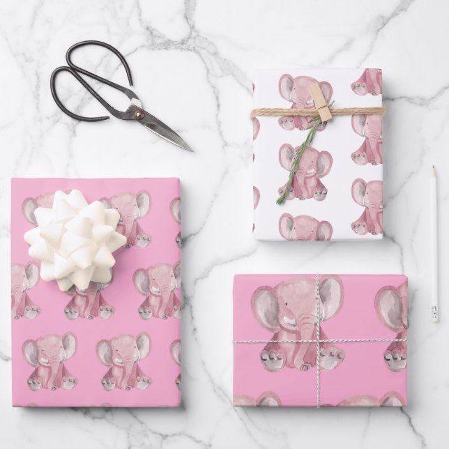 Pink Elephant Design Wrapping Paper (Front)