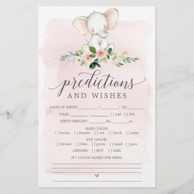 Pink Elephant Double Sided Baby Shower Games (Front)