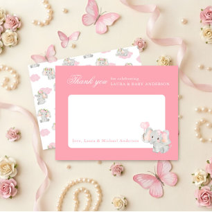 Pink Elephant Elegant Baby Shower Thank You Card