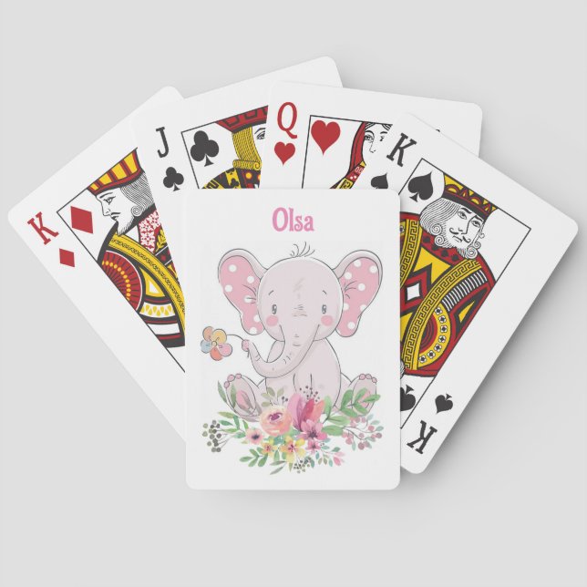Pink Elephant Floral Playing Card Deck (Back)