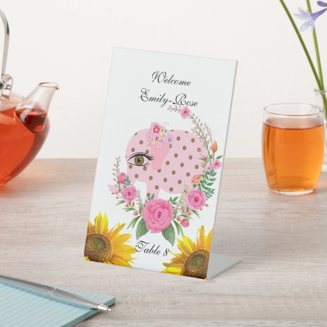 Pink Elephant Floral Rose Pedestal Sign (In SItu)