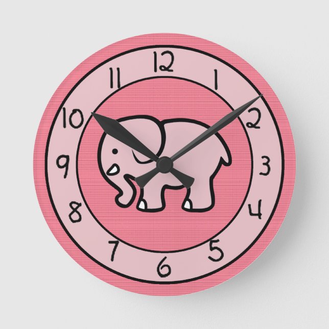 Pink Elephant for Girls Bedroom Round Clock (Front)