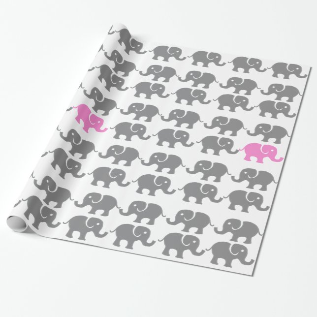 Pink Elephant Gift Wrapping Paper (Unrolled)