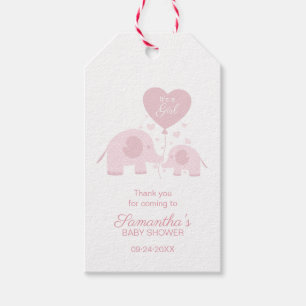 Pink Elephant Girl Baby Shower Thank You Favour Gift Tags