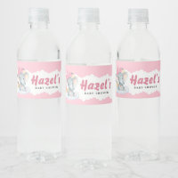 Pink Elephant Girl Baby Shower Water Bottle Label