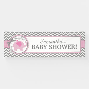 Pink Elephant Girl Chevron Baby Shower Banner