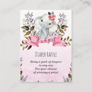 pink elephant girl Diaper Raffle enclosure card