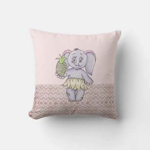 Pink Elephant Girl Modern Baby for Kids Grey Cushion