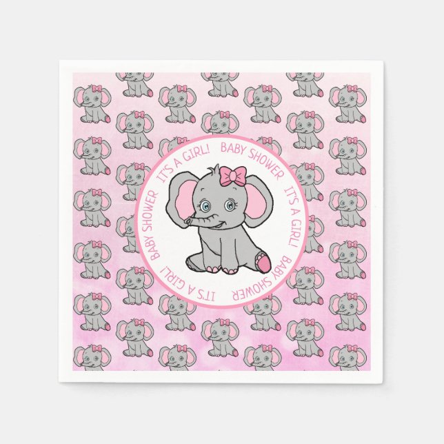 Pink Elephant Girl's Baby Shower Napkin (Front)