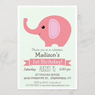 Pink Elephant Girl's Birthday Party Invitation