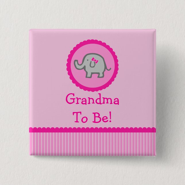 Pink Elephant "Grandma To Be" Baby Shower Button (Front)