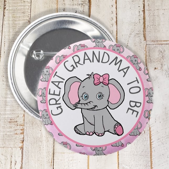 Pink Elephant Great Grandma  Be Baby Shower 6 Cm Round Badge (Creator Uploaded)