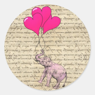 Pink elephant holding balloons classic round sticker